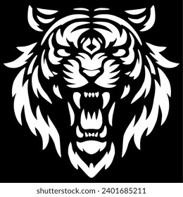 White tiger head icon on black background