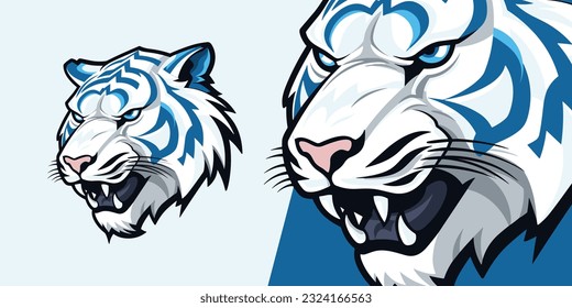 White Tiger Head Logo: Dynamic Vector Mascot Illustration for Sport and E-Sport Teams