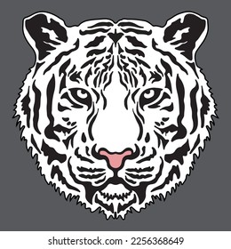 white tiger head vector illustration for tattoo flash or logo 