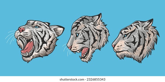 white tiger head vector illustration with shading and consisting of three images