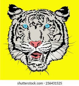 White tiger head vector on yellow background.