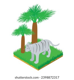 White tiger icon isometric vector. Wild big albino tiger standing in green grass. Fauna, wildlife, environmental protection