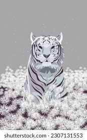 White tiger illustration vector material