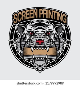 white tiger logo screen printing, vector EPS 10