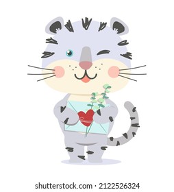 White tiger with love letter vector character