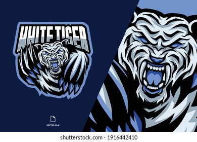 white tiger mascot esport logo illustration