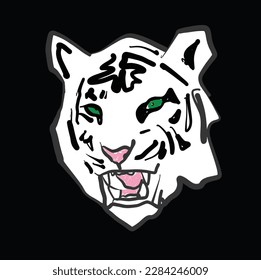 Weißer Tiger auf schwarzem Hintergrund. Grüne Augen