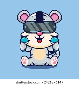white tiger playing virtual reality cartoon vector illustration. 