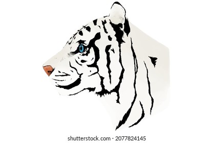 White tiger profile, hand-painted real touch.