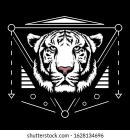 white tiger scared geometry illustration
