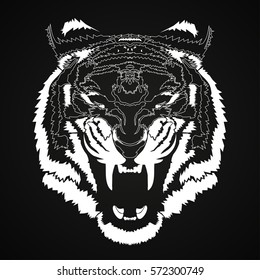 White tiger silhuette .Black background. abstract detailed animal.