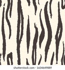 White Tiger Skin Seamless Pattern. Vector Black and White Stripes Background.