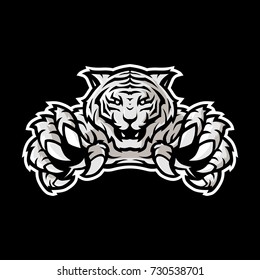 white tiger sport gaming vector logo template illustration with black background