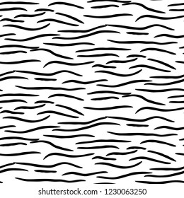 White tiger stripes seamless vector pattern black and white background repeat abstract animal print.
