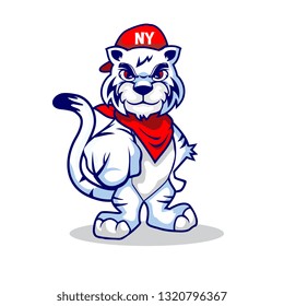white tiger using hat and bandana looks cool. it can be used as logo or mascot