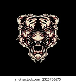 White tiger vector illustration. Head animal with strong style for t-shirt print