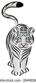 White tiger walking leisurely, simple illustration in cutout style, vector