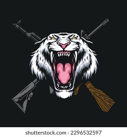 white tiger and weapon drawing
