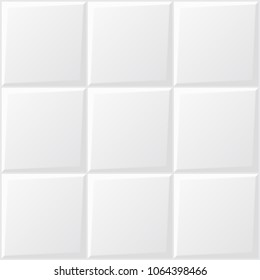 White tile seamless texture or pattern clean surface in top view for background. That is architecture material used to decoration on wall and floor in bathroom, kitchen and laundry room. Vector design