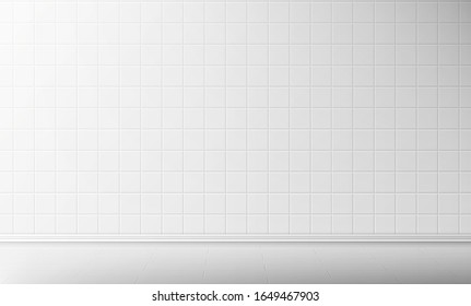 White tile wall and floor in bathroom vector seamless background, empty kitchen or toilet interior room with square mosaic surface, ceramic tiled grid pattern, bath decor, Realistic 3d illustration - Shutterstock ID 1649467903