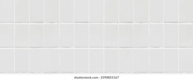 White tiled background with a glossy texture. The background features a grid pattern. White color adds a clean, minimalist look. Tile pattern background vector. White background.
