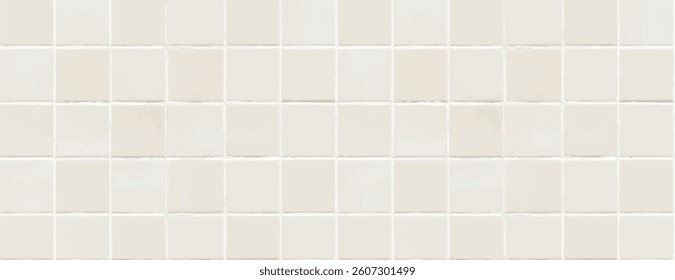 White tiled background, with a smooth texture. The background features a grid pattern, emphasizing the white color and clean lines. Tile pattern background vector. Light background.
