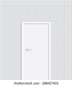 White tiled wall and door vector illustration.