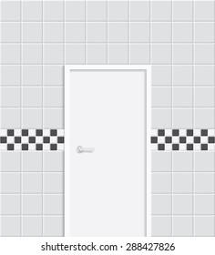White tiled wall and door vector illustration.