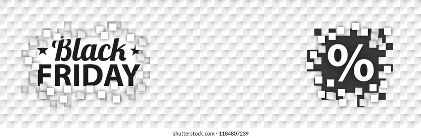 White tiles with black holes, text Black Friday und percent.  Eps 10 vector file.