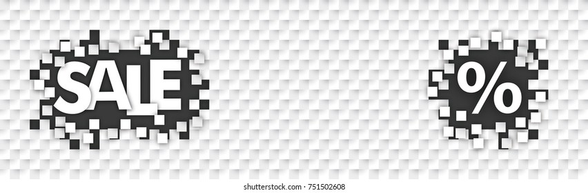 White tiles with black holes, text Sale und percent.  Eps 10 vector file.