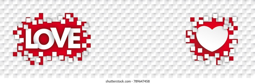 White tiles with red holes, text Love und and white paper heart.  Eps 10 vector file.