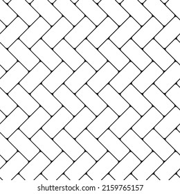 Weiße Kacheln nahtloses Herringbone-Muster. Fischbein-Parkett. Keramik- oder Steinmaterial, Zickzack-Ziegel oder Holzmehl im Haus, auf der Straße oder im Freien. Kücheneinrichtung für Katalogflaeche Vektorgrafik.