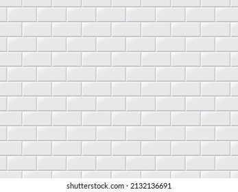 White tiles seamless horizontal pattern. Ceramic white bricks in metro, pool or outdoor. Wall or floor for subway, bathroom, kitchen interior. Gray stone materials for catalog flat vector illustration