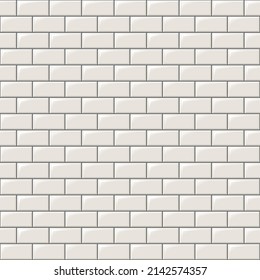 Baldosas blancas sin inconvenientes, patrón horizontal. Ladrillos blancos cerámicos en metro, piscina o exterior. Pared o piso para metro, baño, cocina interior. Materiales de piedra gris para ilustración de vector plano de catálogo