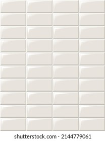 White tiles seamless horizontal pattern. Ceramic white bricks in metro, pool or outdoor. Wall or floor for subway, bathroom, kitchen interior. Gray stone materials for catalog flat vector illustration