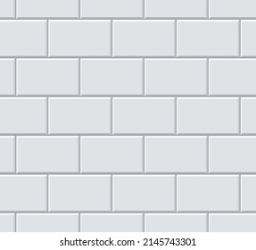 White tiles seamless horizontal pattern. Ceramic white bricks in metro, pool or outdoor. Wall or floor for subway, bathroom, kitchen interior. Gray stone materials for catalog flat vector illustration