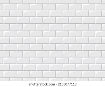 White tiles seamless horizontal pattern. Ceramic white bricks in metro, pool or outdoor. Wall or floor for subway, bathroom, kitchen interior. Gray stone materials for catalog flat vector illustration