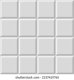 White tiles seamless mosaic pattern. Ceramic white bricks in pool, metro or outdoor. Wall or floor for subway, bathroom, kitchen interior. Light stone materials for catalog flat vector illustration