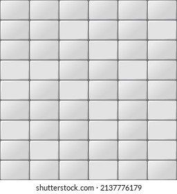 White tiles seamless mosaic pattern. Ceramic white bricks in pool, metro or outdoor. Wall or floor for subway, bathroom, kitchen interior. Light stone materials for catalog flat vector illustration