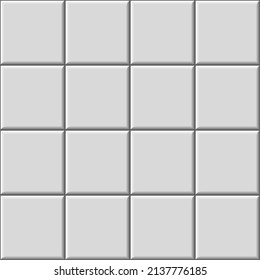 White tiles seamless mosaic pattern. Ceramic white bricks in pool, metro or outdoor. Wall or floor for subway, bathroom, kitchen interior. Light stone materials for catalog flat vector illustration