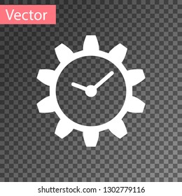 White Time Management icon isolated on transparent background. Clock and gear sign. Vector Illustration