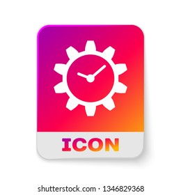 White Time Management icon isolated on white background. Clock and gear sign. Rectangle color button. Vector Illustration