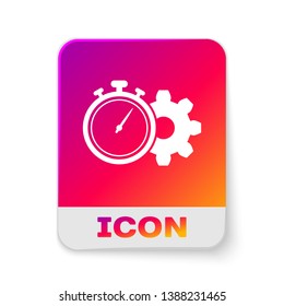 White Time Management icon isolated on white background. Clock and gear sign. Productivity symbol. Rectangle color button. Vector Illustration