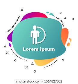 White Time Management icon isolated on white background. Clock and gear sign. Productivity symbol. Abstract banner with liquid shapes. Vector Illustration