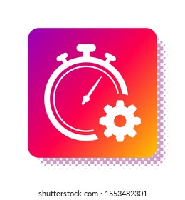 White Time Management icon isolated on white background. Clock and gear sign. Productivity symbol. Square color button. Vector Illustration
