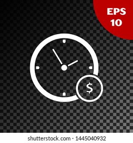 White Time is money icon isolated on transparent dark background. Money is time. Effective time management. Convert time to money.  Vector Illustration - Powered by Shutterstock - Get 15% off with code: PIKWIZARD15