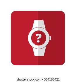 White Time Question flat icon on red rounded square on white