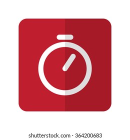 White Timer flat icon on red rounded square on white