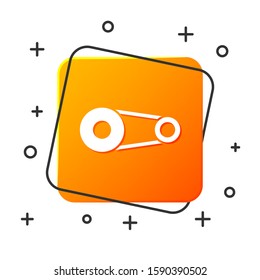 White Timing belt kit icon isolated on white background. Orange square button. Vector Illustration