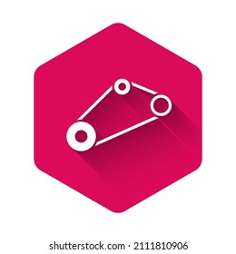 White Timing belt kit icon isolated with long shadow background. Pink hexagon button. Vector